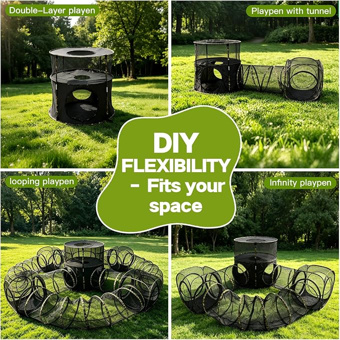 CypherX 3 in1 Catio Outdoor Cat Enclosure, 2-Tier Cat Tents with Tunnels for Indoor Cats/Pop Up Cube, Pet Tower Playpen with Tunnels and Tents, Portable Pet Playhouse for Outside, Patio (Camo)