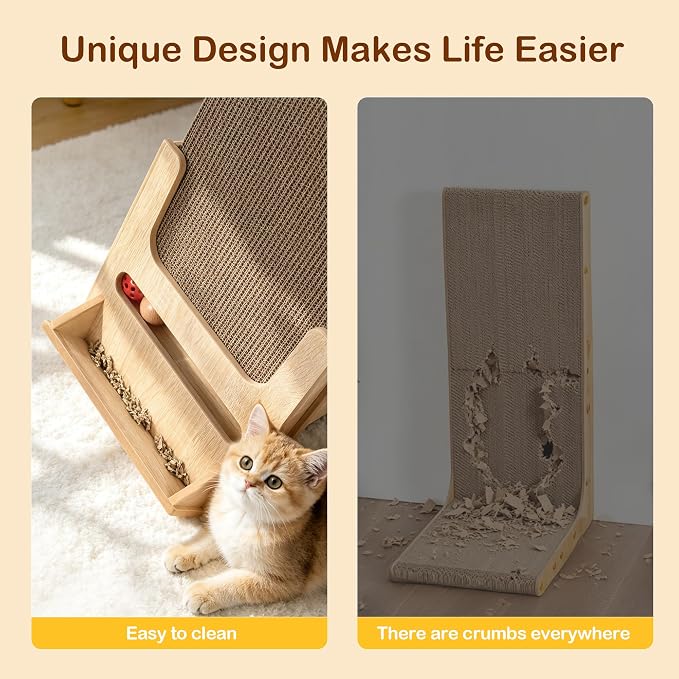 Lulu's World Cat Scratcher with Wooden Stand, Replaceable Scratching Cardboard with Ball Toy for Indoor Cats,Cat Scratch Pad Wall Mounted for Indoor