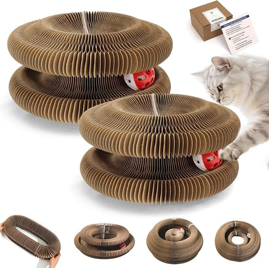 Magic Twist Cat Toy, Collapsible & Double-Sided Infinity Design Kitten Scratching Pad, Eco-Friendly Cardboard, Long-Lasting Interactive Play Toy for Indoor Kittens, 2 Pack, Upgrade