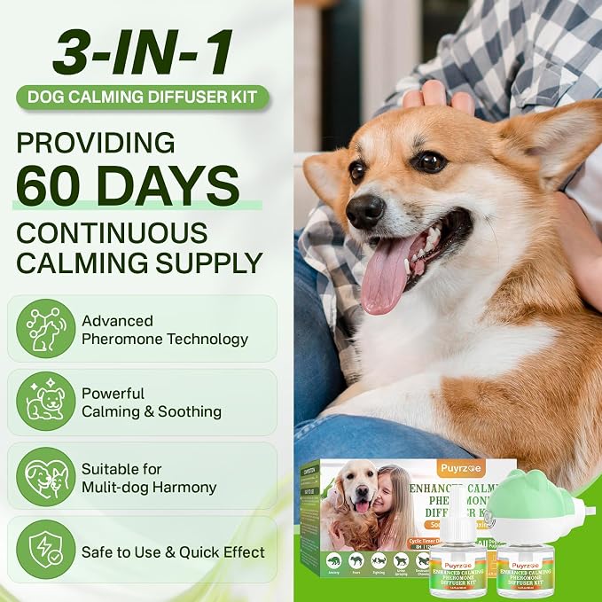 Cat 6-in-1 Calming Diffuser & Dog 3-in-1 Calming Diffuser Set – with Pheromones for Stress Relief, Anxiety Reduction, Includes 3 Diffusers + 6 Refills (for Cats & Dogs)
