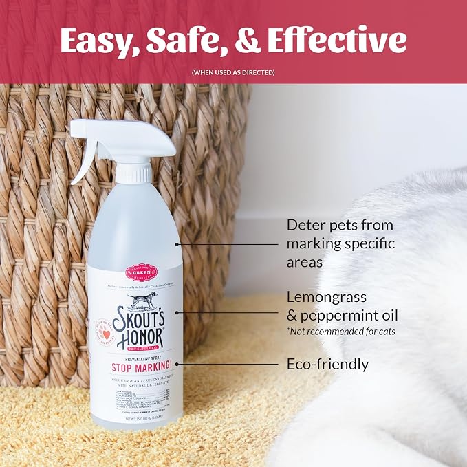 Skout's Honor Stop Marking! Preventative Spray for Dogs - Natural Lemongrass & Peppermint Oils - Eco-Friendly Training Aid, Alcohol-Free, Discourages Marking, 35oz