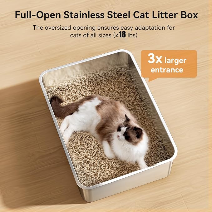 Jotesnew 2 Pack XXXL Stainless Steel Litter Box,28" L*20" W*6" H Large Capacity Metal Cat Litter Box for Big & Multiple Cats,Anti-Leakage,Non-Stick Surface for Easy Cleaning,Odor-Resistant