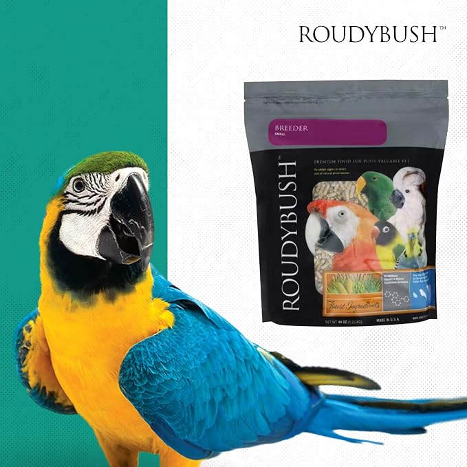 RoudyBush Breeder Food for Breeding & Weaning Birds, Pelleted Diet Made with Corn, Wheat & Soy, Daily Food for Small & Medium Parrots, Small Pellet, 44 OZ