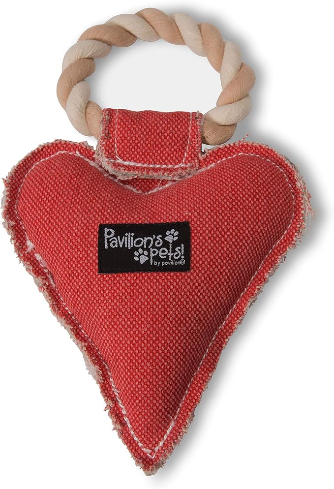 Pavilion Gift Company 45610 Pavilion's Pets-Red Heart Shaped Canvas and Rope Dog Squeaky Toy-I Woof You, Dogs, Medium- Large Breeds