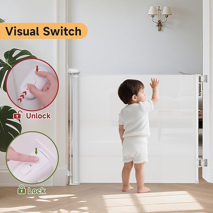 Retractable Baby Gate,118" Wide x 34" Tall Mesh Safety Gate for Dogs & Babies, Indoor/Outdoor Use for Stairs, Doorways, Hallways,Easy Installation Mesh Gate