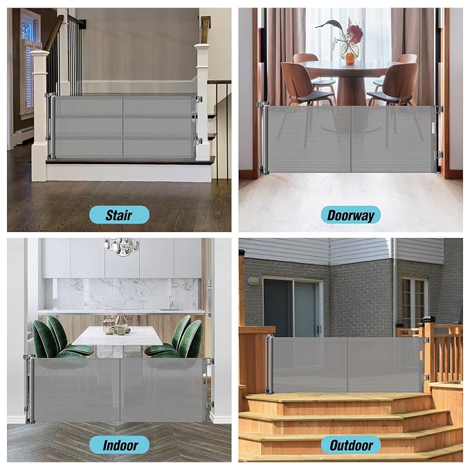 24 Inches Tall Retractable Baby gate for Dogs, Short Pet Gates to Step Over, Extends up to 55" Wide, Reinforced Mesh Doggie Gates for Indoors Outdoors Small Dog Gate for Stairs Puppy Gate (Grey)