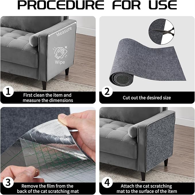 2 Pcs Total 78.8"x15.8" Cat Scratch Mat, Cat Scratch Couch Furniture Protector, Trimmable Self-Adhesive Cats Scratch Pads, DIY Cat Scratcher for Wall Protector and Covering Cat Tower (Dark Gray)