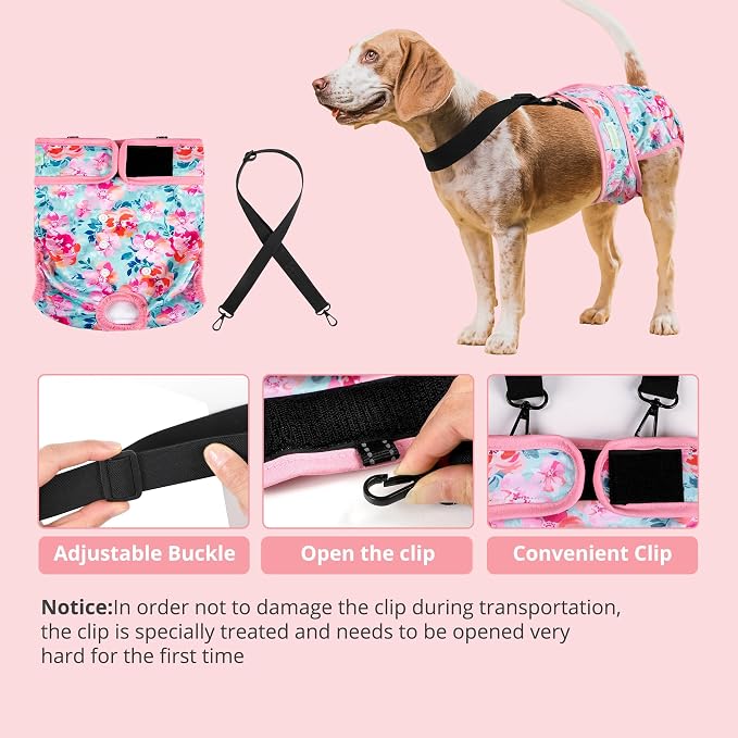 wegreeco Reusable Washable Dog Diapers Female with 1PC Suspender, Dogs Period Heat Diapers Female Heat Cycle, XL Medium Large Small Doggie Puppy Diapers for Incontinence (Medium)