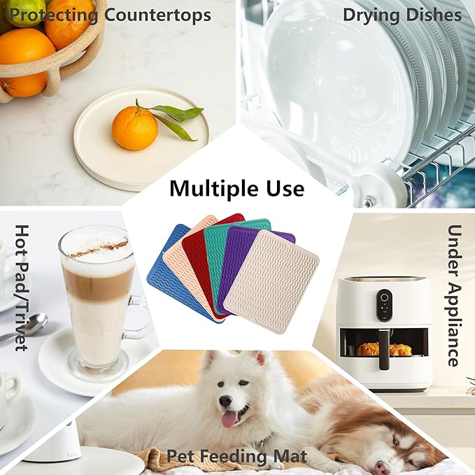 ZLR 4-in-1 Silicone Mat 12" x 12" / 305 x 306mm Square - Dish Drying Mat, Air Fryer Mat, Coffee Maker Pad & Heat Resistant Trivet (up to 450°F) - Non-Slip Food-Grade BPA-Free (Midnight Blue)