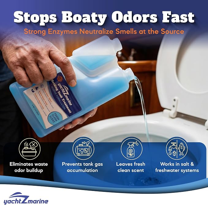 Marine Holding Tank Treatment, Large 32 Fl Oz Bottle, Fresh Clean Scent, Premium Strength Formula, Digest and Liquify Waste, Also for RVs and Campers