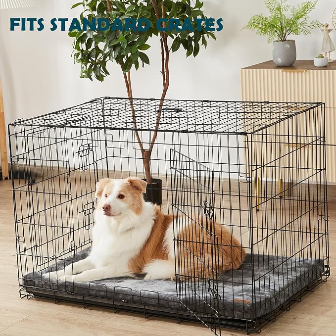 LIORCE Dog Crate Pad - Dog Bed Large Sized Dogs with Removable Washable Cover and Waterproof Lining - XL Memory Foam Pet Bed for Crate - Reversible Kennel Mat (Cool & Warm), 42-inch, Grey