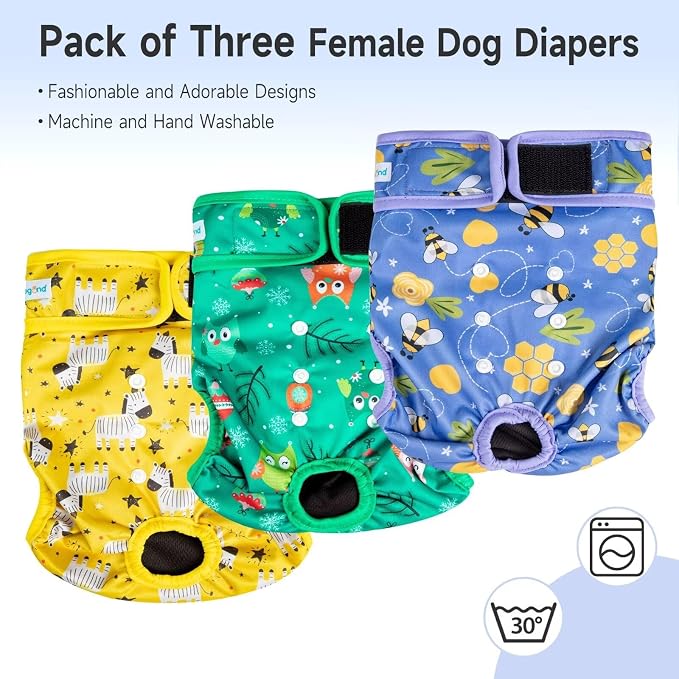 Paw Legend Washable Reusable Female Dog Period Diapers for Heat Doggie Puppy Diapers for Female Dogs (3 Pack, Large)