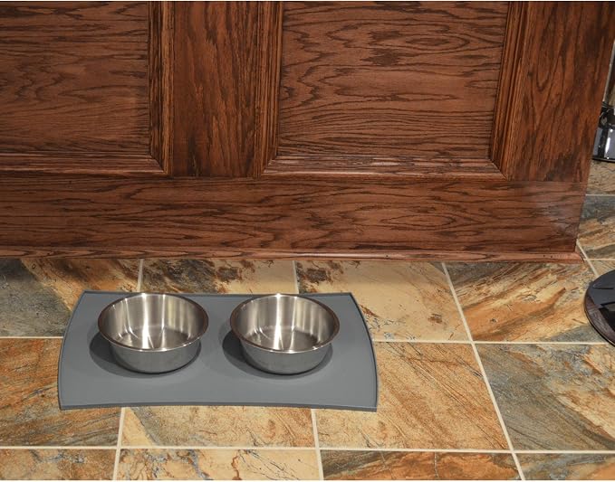 PetFusion Large WATERPROOF Pet Food Mat (24x16). FDA Grade Silicone [superior hygiene, non-toxic, multiple sizes] For dogs or cats, Gray