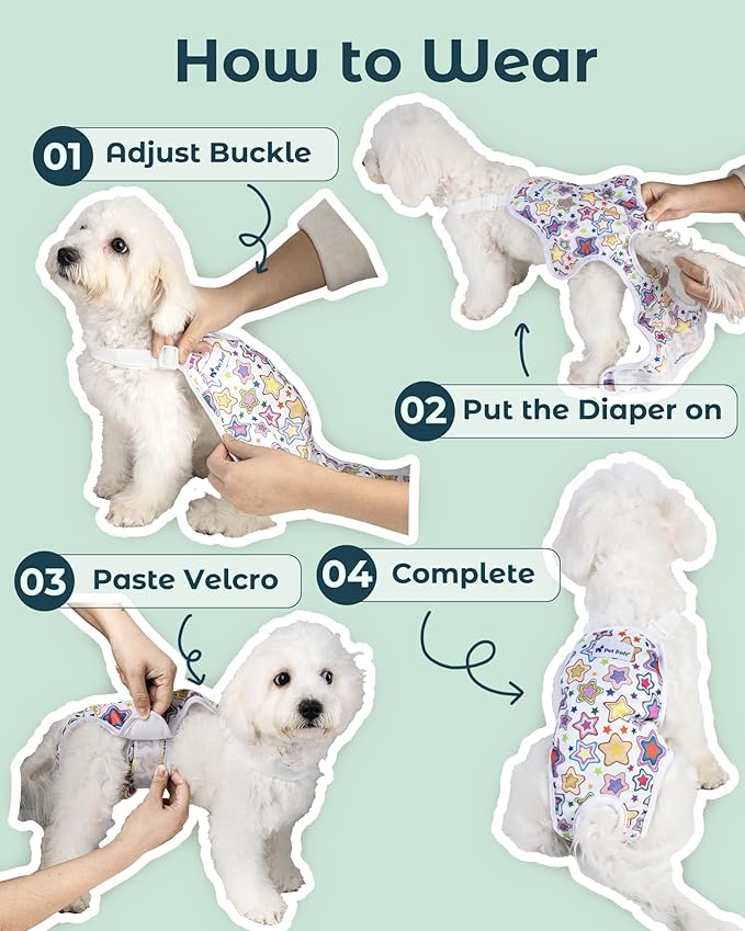 Pet Soft Dog Diapers Female Onesie Sanitary Pantie with Adjustable Suspender, Colorful Pattern Washable Puppy Diapers Female, Super Absorbent Underwear Dog Diaper for Heat (Nature, XL)