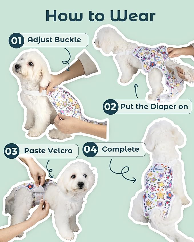 Pet Soft Dog Diapers Female Onesie Sanitary Pantie with Adjustable Suspender, Colorful Pattern Washable Puppy Diapers Female, Super Absorbent Underwear Dog Diaper for Heat (Nature, Mini-Small)