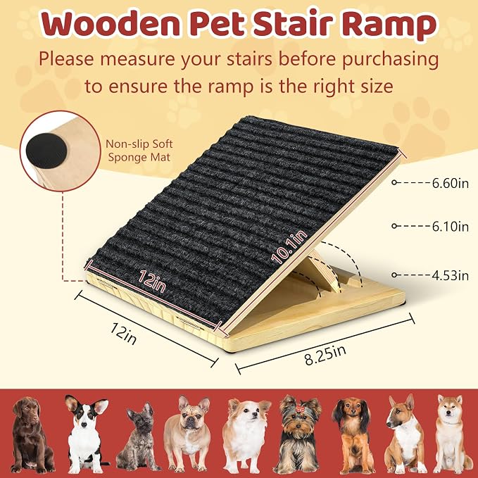 Dog Ramp for Stairs 4 Pack,Adjustable Height Wooden Pet Stair Wedges for Dogs & Cats,Foldable Indoor Step Ramp with High-Traction Carpet Surface for Large Senior Short-Legged Pets,Couch Bed