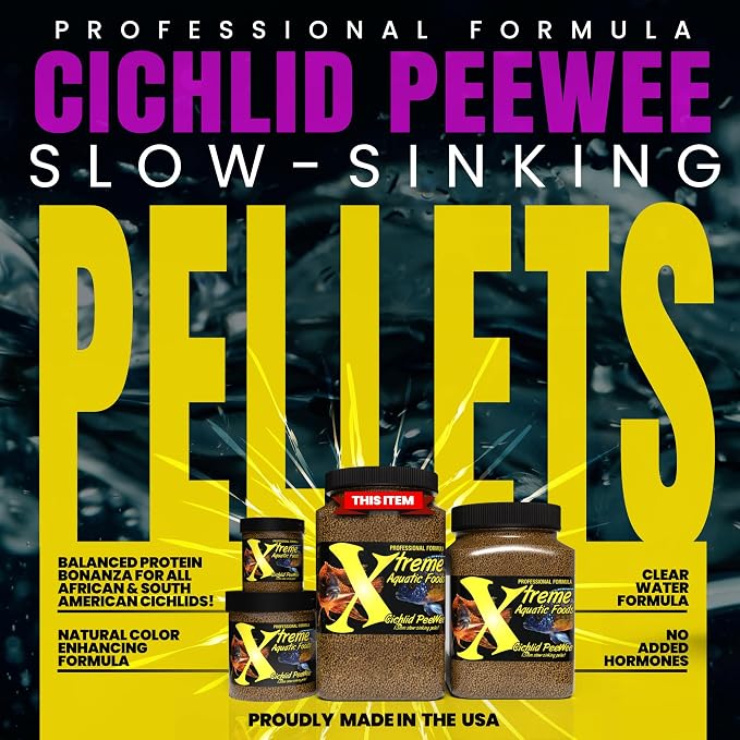 Xtreme Cichlid Peewee 1.5 mm Pellets - Proven Nutrition for Cichlids - Balanced Amino Acids, Boost Immune & Digestive Health, Color & Energy, Max Protein Freshwater Fish Food – USA Farm Grown (38oz)