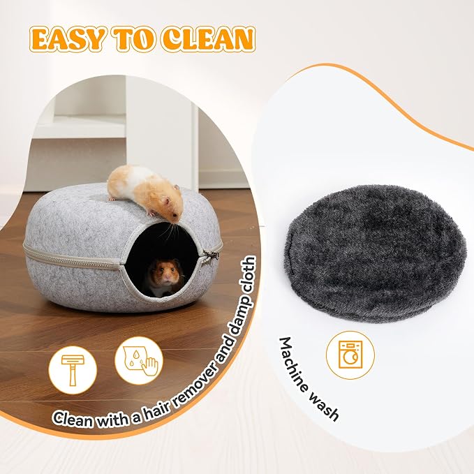 Guinea Pig Hideout 2 Pack, Double Function Guinea Pig Bed with 3 Soft Cushions, Small Animal Cage Accessories for Guinea Pigs, Hamsters, Hedgehogs, and Ferrets (Light Grey & Light Grey)