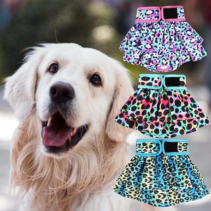wegreeco Dog Diapers Female (3 Pack), Highly Absorbent Dog Diapers for Female Dogs, Washable Dog in Heat, Incontinence, or Excitable Urination (Colorful Leopard, Small)