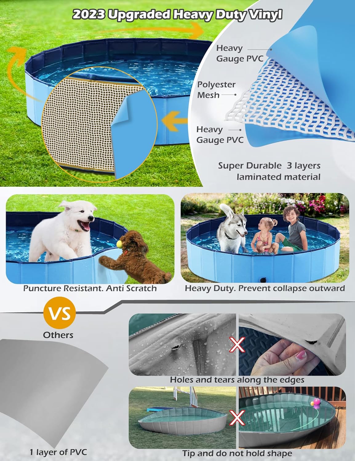 Jasonwell Foldable Dog Pet Bath Pool Collapsible Dog Pet Pool Bathing Tub Kiddie Pool Doggie Wading Pool for Puppy Small Medium Large Dogs Cats and Kids 32" Blue