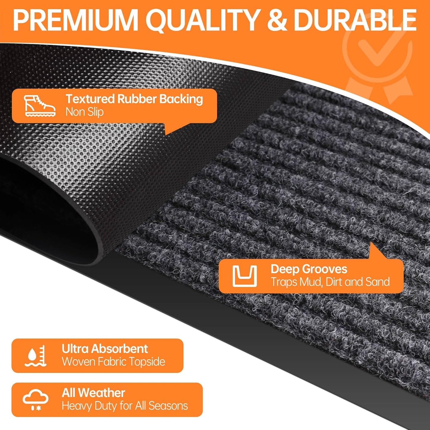 Indoor Outdoor Door Mat, 5’ x 3' Doormat for Entryway, Rubber Backing Non Slip Front Door Mat Outside Entrance, Super Absorbent Commercial Floor Mat for Home Office