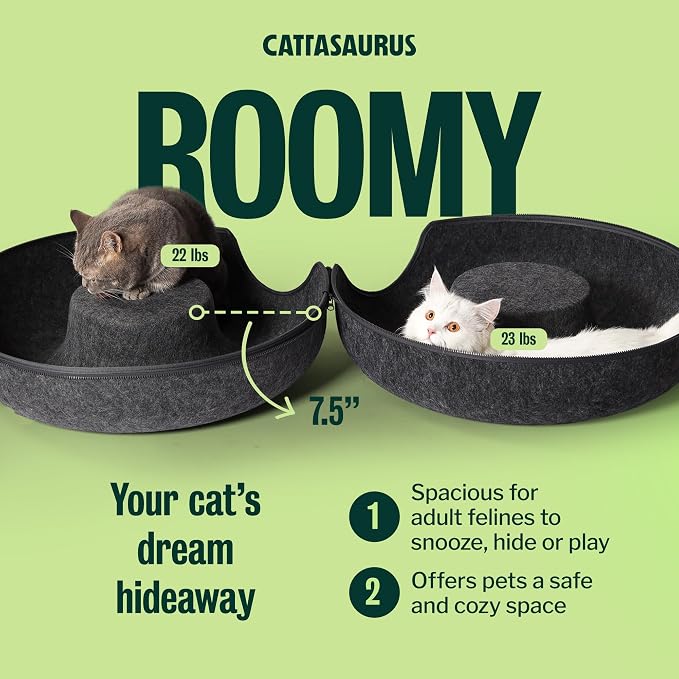 Cattasaurus Peekaboo Cat Cave for Multiple & Large Cats Up to 30-45 Lbs, Scratch Detachable & Washable Tunnel Bed, Comfy Donut Cat Cave (Dark Gray, Large)