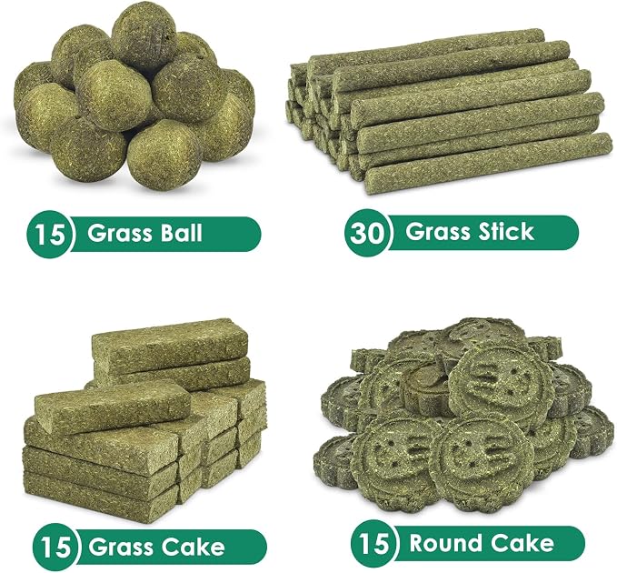 ERKOON 75Pcs Bunny Chew Toys, 100% Natural Timothy Hay Biscuit&Treats Sticks, Chew Toy for Teeth for Rabbit Chinchilla Guinea Pig Hamster Gerbil Squirrel, 25.5oz