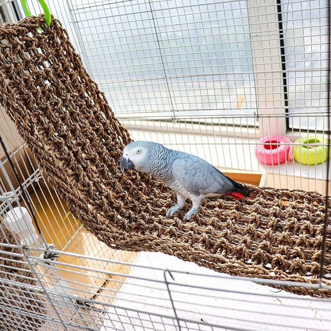 Large Seagrass Mat, Hermit Crab Climbing Toys, Bird Perches for Cage, Rabbit Foraging Mat, Bearded Dragon Hammock, Rat Cage Accessories, Climbing Rope Ladder Chew Toys for Small Animal
