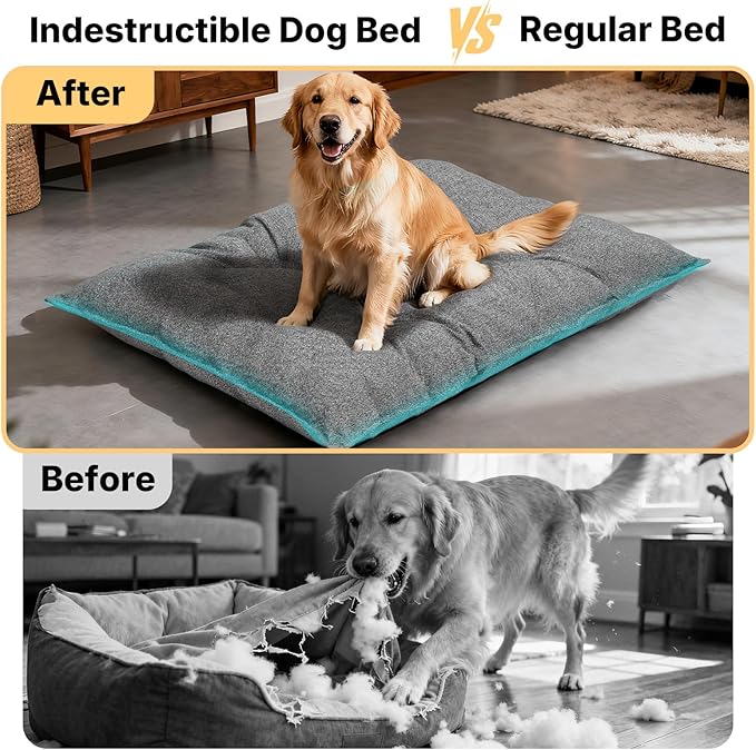 Veehoo Indestructible Dog Bed for Crate, Chew Proof Dog Crate Pad with Reinforced Corners, Large Washable Chew Resistant Pet Mat for Kennel, 35" x 22"