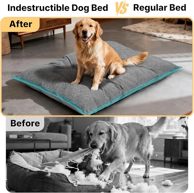 Veehoo Indestructible Dog Bed for Crate, Chew Proof Dog Crate Pad with Reinforced Corners, Small Washable Chew Resistant Pet Mat for Kennel, 24" x 18"