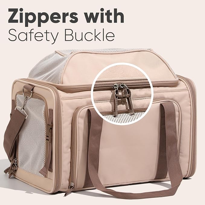 FUKUMARU Cat Carrier with Wheels, 18x11x11 Expandable Soft Cat Travel Carrier, Airline Approved Dog Carrier, Sturdy Rolling Cat Carrier with Anti-Scratch Mesh, Escape-Proof Pet Carrier for Cat, Pink