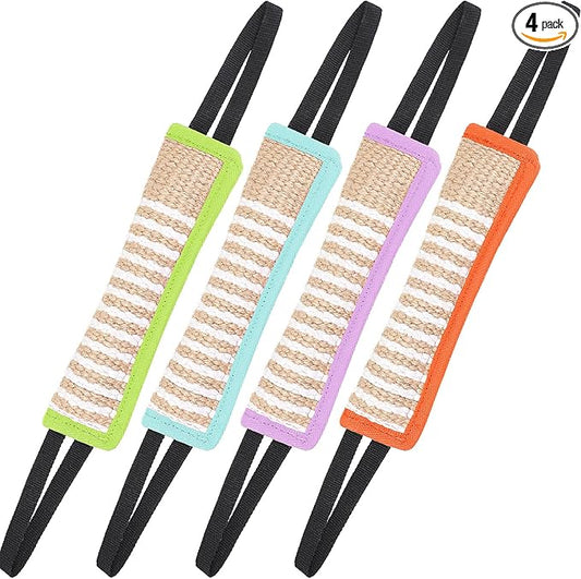 Kacctyen 4 Pcs Dog Tug Toys, Jute Pillow Pull Toy with 2 Strong Handles Tug of War Interactive Play Puppy Training Equipment for Medium to Large Dogs, 4 Colors(Pastel)
