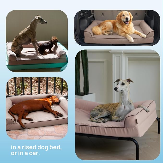 Cooling Dog Bed for Medium Dogs with Bolsters,Q-Max>0.45 Orthopedic Cool Pet Sofa Beds with Breathable Egg Crate Foam, Removable Washable Cover,Dusty Rose