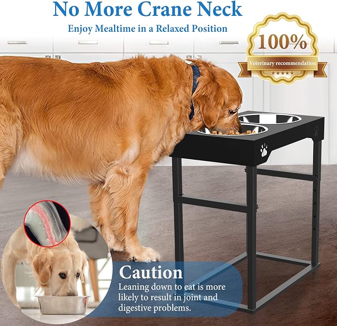 Raised Dog Bowl for Large Dogs,Elevated Dog Bowls Steel Dog Bowls for Food & Water (DB01H-BLACK, 20inch 1.5L)