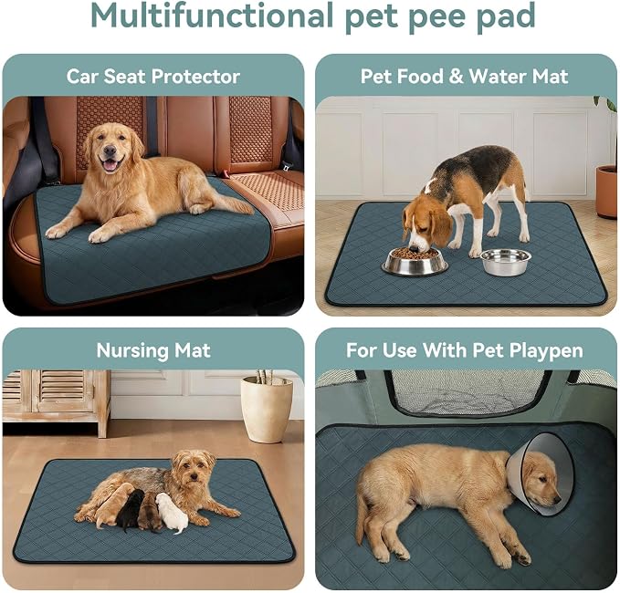 Siedihit Washable Reusable Pet Pee Pads, Absorbent Non-Slip Training Mat for Dog Cat Rabbit Puppy Kitten, Whelping Playpen Crate Bed Cage Home Indoor Outdoor (Large - 4pack, Rectangle)