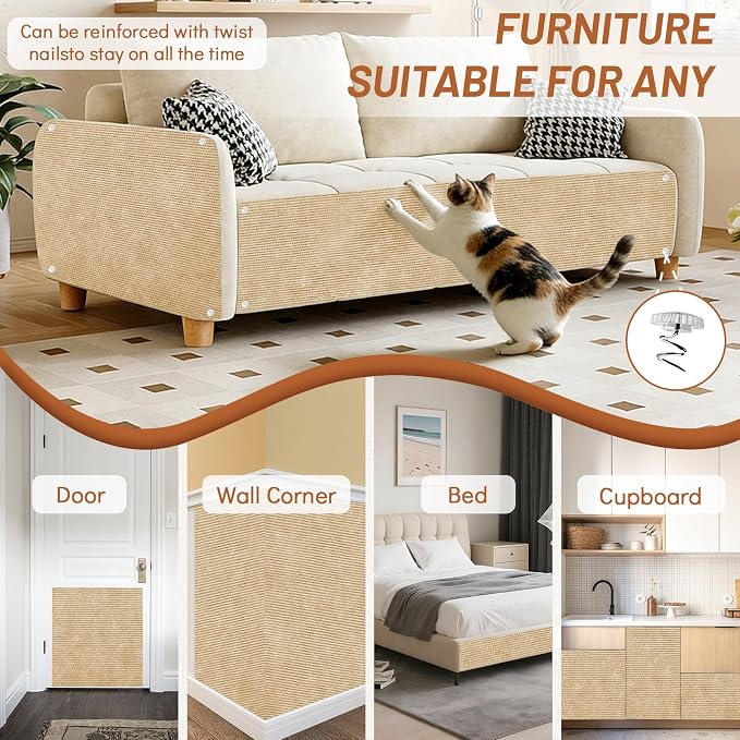 Couch Protector from Cat Claws 78.7" x 15.8" Trimmable DIY Self-Adhesive Cat Scratch Mat for Furniture Couch or Wall Protector, Covering Cat Scratching Post Indoor