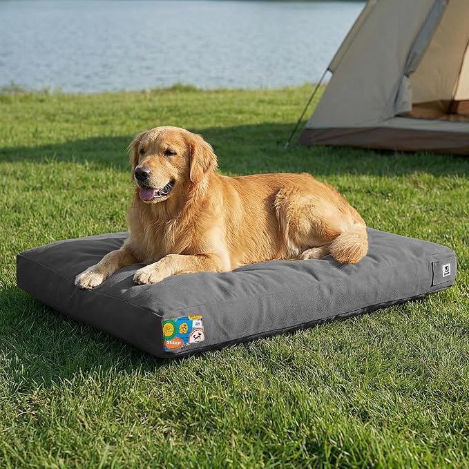 Sytopia 42 Inch Durable Indestructible Dog Bed for Extra Large Dogs, Outdoor Canvas Chew Proof Pet Crate Mat with Waterproof Washable Removable Cover, Indoor Patio Pet Pad for Crate, Dark Grey