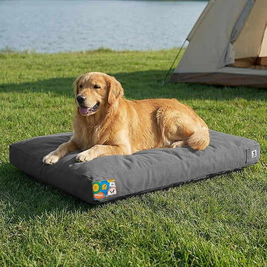 Sytopia 42 Inch Durable Indestructible Dog Bed for Extra Large Dogs, Outdoor Canvas Chew Proof Pet Crate Mat with Waterproof Washable Removable Cover, Indoor Patio Pet Pad for Crate, Dark Grey