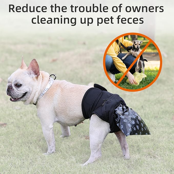 Reusable Dog Poop Pants with 50pcs Poop Bags, Adjustable Dogs Sanitary Pants for Incontinence & Outdoor Walking, Convenient Dog Poops Collection Pants for Senior and Disability Dogs S