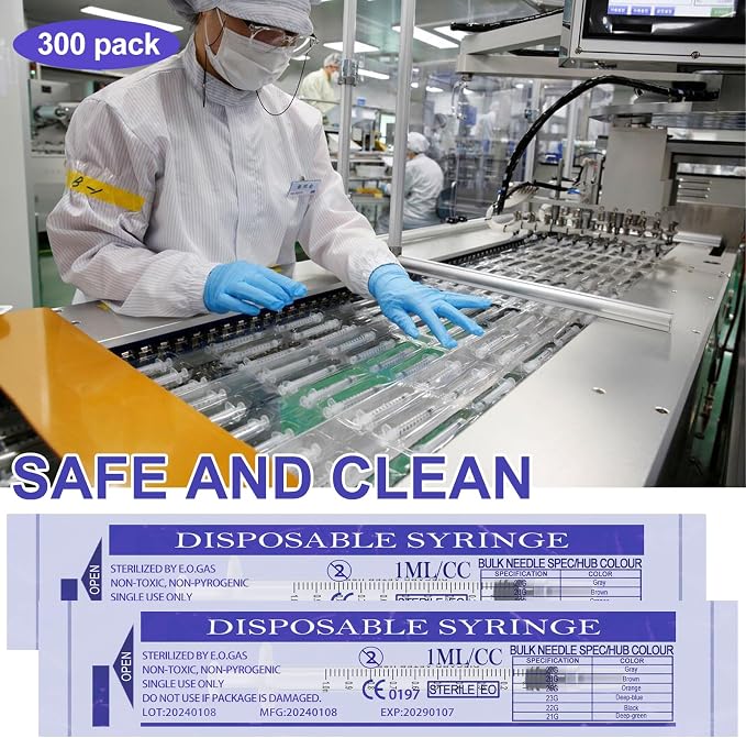 300 PCS 1ml Syringe Bulk with Cap,1cc Plastic Small Syringes with Cover, Liquid Measuring Syringe, Syringes Tools for Scientific Labs, Feeding Small Pets, Oil or Glue Applicator-Individually Sealed