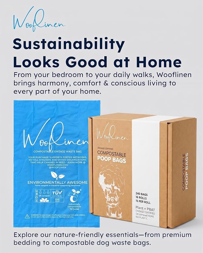 Wooflinen Home Compostable Dog Poop Bags – Leak-Proof Dog Poop Bags Rolls – Large 9x13”, Durable, Easy Tear – Made from Plant & PBAT Material – For Big & Small Dogs – 720 Count (48 Rolls)