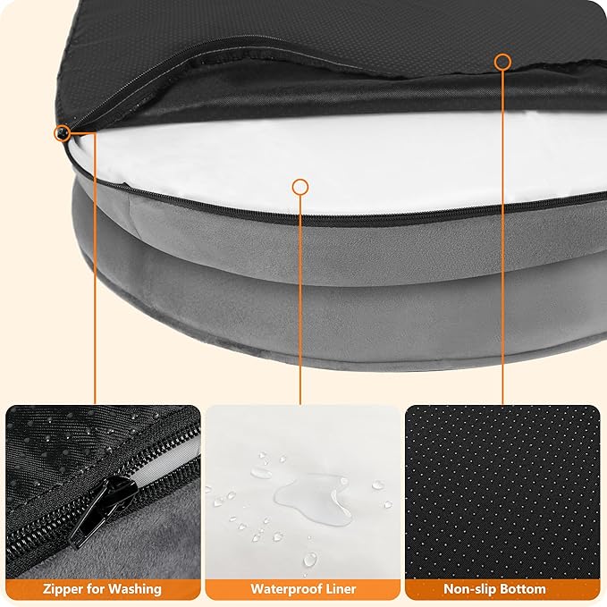 Dwanton Orthopedic Dog Bed for Extra Large Dogs with Gel Memory Foam, Waterproof Dog Sofa, Washable Pet Bed with Four Sided Bolster Cushion, Removable Cover & Non-Slip Bottom, 45", Dark Grey