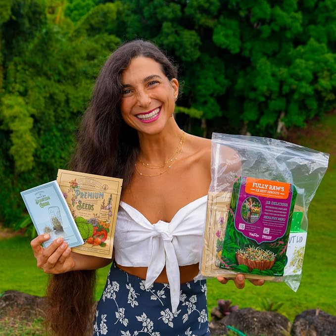 12 Variety Pack Organic Sprouting Seeds - Fully Raw Kristina's Sprouts Growing Kit with Sprouting Lid & Book - Alfalfa Seeds, Mung Bean, Radish, Clover Seed, Salad Mix, Pea, Health Blend, & More