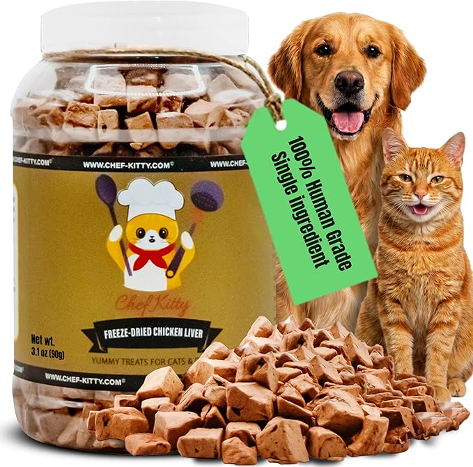 Chicken Liver Dog Treats | Freeze Dried Liver Treats for Dogs, 100% Human Grade, Single Ingredient | Grain-Free Kitten Treats, High Protein | No Additives or Preservatives | Tested in USA | 3.2 oz