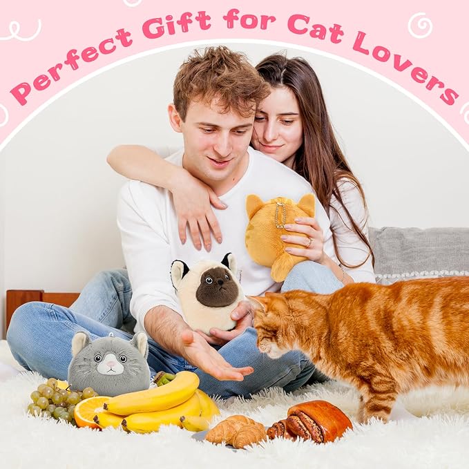 Muiteiur 6Pcs Mini Cat Plush Keychain Set, 3.94 Inch Small Cat Stuffed Animals with Clips, Cute Kitty Backpack Clip Plush Toys, Cat Lover Gifts, Party Favors for Kids Girls/Boys