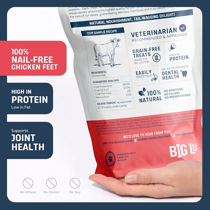 Big Lu – Nail-Free Chicken Feet Dog Chews, (30-Pack) | 100% Natural Single-Ingredient Treats, Rawhide-Free, Long-Lasting, Rich in Glucosamine and Chondroitin for Joint Health
