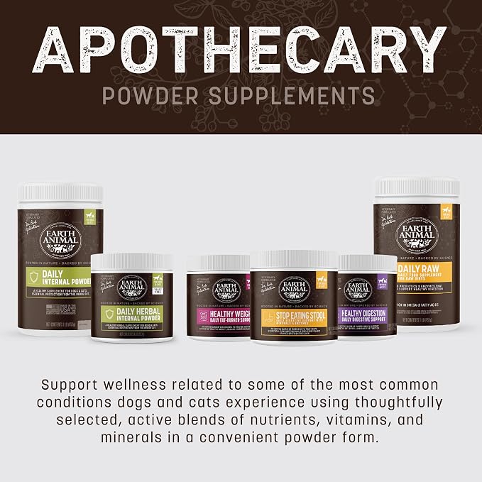 Earth Animal Apothecary Powder Supplement - Healthy Digestion Nutritional Powder for Dogs & Cats - 8 oz