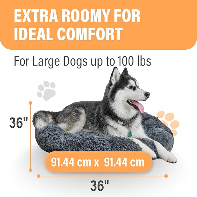 Active Pets Dark Grey Dog Bed Up to 100lbs, Calming Orthopedic Pet Bedding for Anxiety Relief, Joint Support & Comfort, Washable Dog Furniture