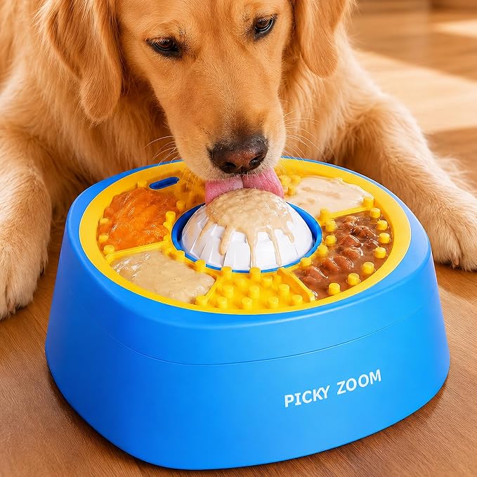 Interactive Slow Feeder Dog Bowl for Dogs & Cats: 2-in-1 Liquid Treat Enrichment Feeder with Rolling Lick Ball, Anti-Slip Suction Base for Yogurt, Bone Broth, Wet Food & Frozen Treats