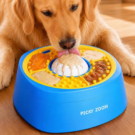 Interactive Slow Feeder Dog Bowl for Dogs & Cats: 2-in-1 Liquid Treat Enrichment Feeder with Rolling Lick Ball, Anti-Slip Suction Base for Yogurt, Bone Broth, Wet Food & Frozen Treats